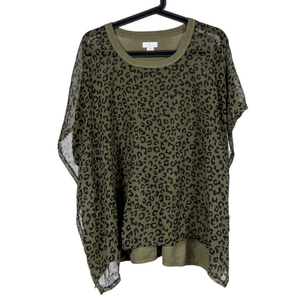 Charming Charlie Leopard Print Sweater S Women Green Short Sleeve Mixed Material